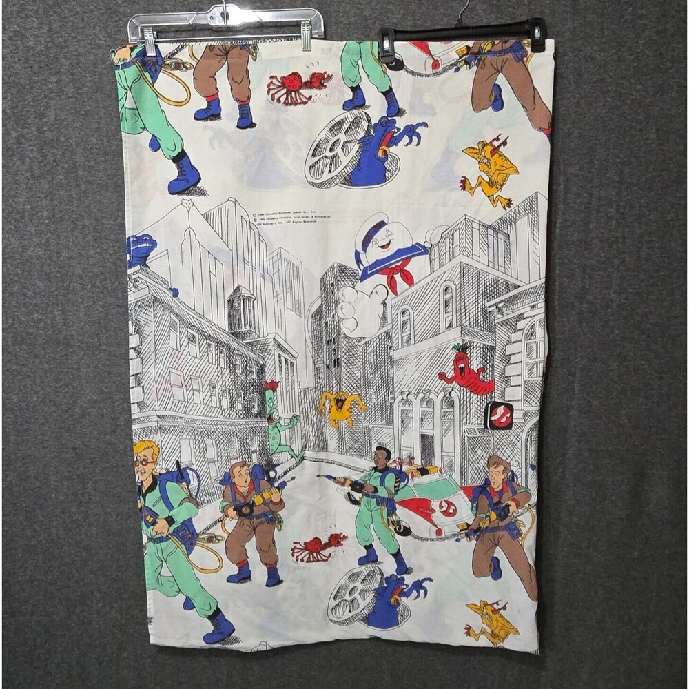 Ghostbusters Twin Size Flat Sheet Vintage Rare Fabric 1984 Cartoon Stay Puft
